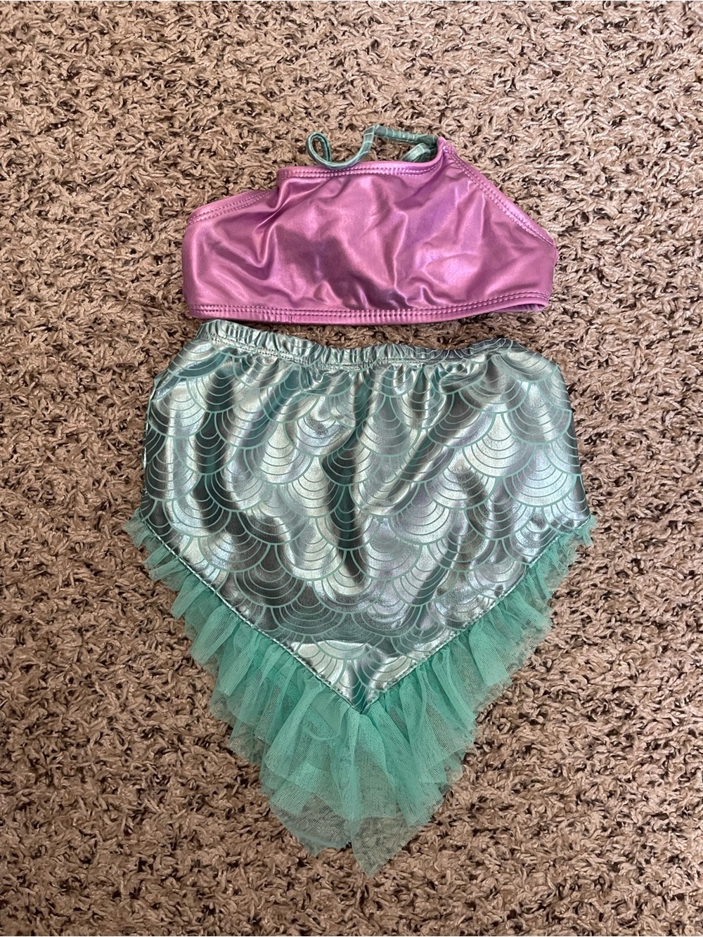 Kids Mermaid Three-Piece Swim Set in Purple and Seafoam